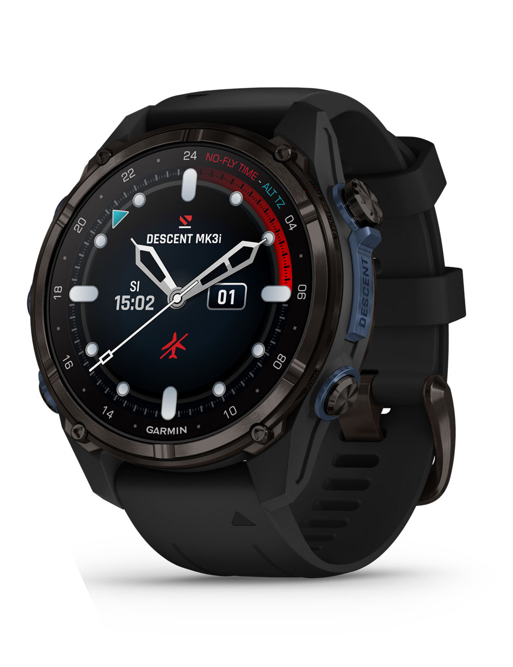 GARMIN DESCENT™ Mk3i COMPUTER 43 MM TITANIUM GREY DLC BLACK SILICONE STRAP